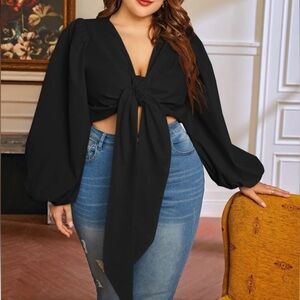 SHEIN Black Tie-Front Blouse